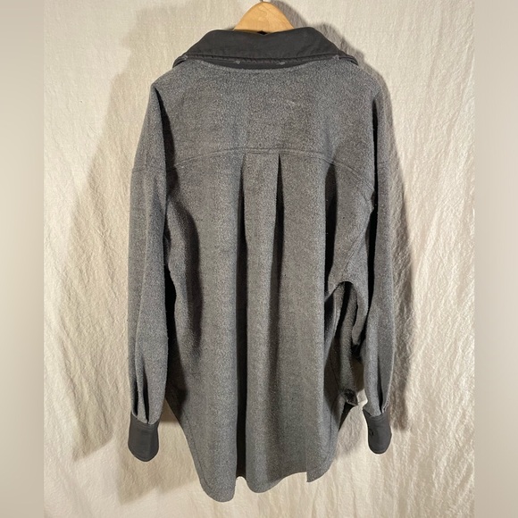 FREE PEOPLE fleece Oversize Rugby Button Fleece distressed Elbow Patches Pockets - Picture 4 of 12